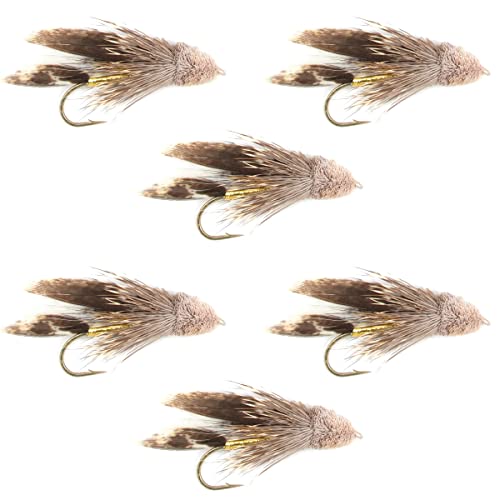 The Fly Fishing Place Muddler Minnow Fly Fishing Flies - Classic Bass and Trout Streamers - Set of 6 Flies Hook Size 6