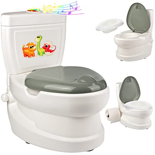alles-meine.de GmbH Kindertoilette Spülgeräusch + Licht Effekt - Wasserspülung Modell wählbar Töpfchen/Nachttopf/Babytopf - mit Deckel - weiß - Musik - Toilettentrainer..