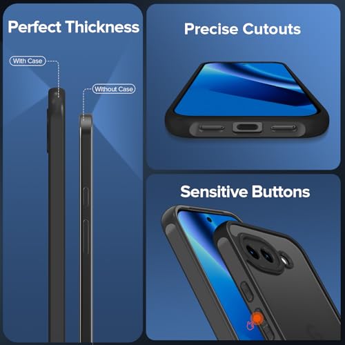 ivoler Funda Mate Negro para Google Pixel 10a con 2 Piezas Cristal Templado, [Protección Militar] Carcasa Protectora Antigolpes Trasera Translúcida Antihuellas Antiarañazos Duro Bumper Case - imagen 5