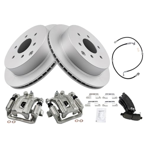 Image of TRQ Rear Brake Pad and Rotor Set Ceramic Coated Rotors Calipers Compatible with 2005-2019 Nissan Frontier