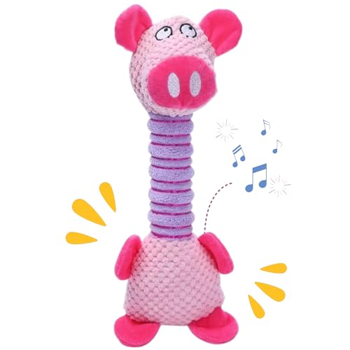 Image of Dog Toys with Sound - Plush Chew & Squeaker & Toy - Interactive Chew Toy - Non-Toxic Play Dog Toy - Small, Medium, & Large Dogs - Long Neck Toys for Dogs (Long Neck Pig (Pink))