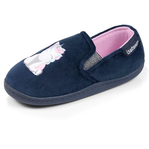 Isotoner Chaussons pantoufles Mocassins fille velours, maintien souple, facile à enfiler, semelle flexible, 31 EU, marine