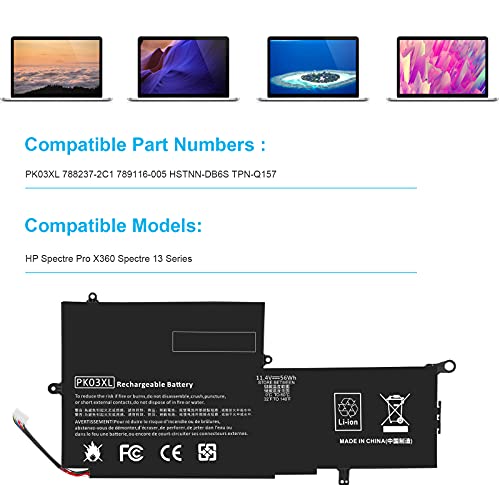 Image of PK03XL Laptop Replacement 789116-005 788237-2C3 Battery for HP Spectre X360 13-4003DX 13-4002DX 13-4103DX 13-4101DX 13-4102DX 13-4116DX 13-4193DX 13T-4000 13-4005DX for Envy X360 13-Y0XX 13-Y023CL