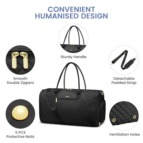 Image of Women Weekender Travel Duffle Bag: Travel Duffel Overnight Bags with Shoe Compartment Large Carry on Tote with Toiletry Bag Weekend Traveling Yoga Gym Hospital Bag for Women with Wet Pocket Black
