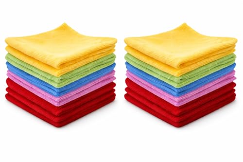 1ABOVE 10 Pack Microfibre Cleaning Cloths,Multifunctional,Highly Absorbent, Lint-Free, Washable Dusters for, Home, Kitchen, Car, Windows, Motorbike and Office (30x30cm)