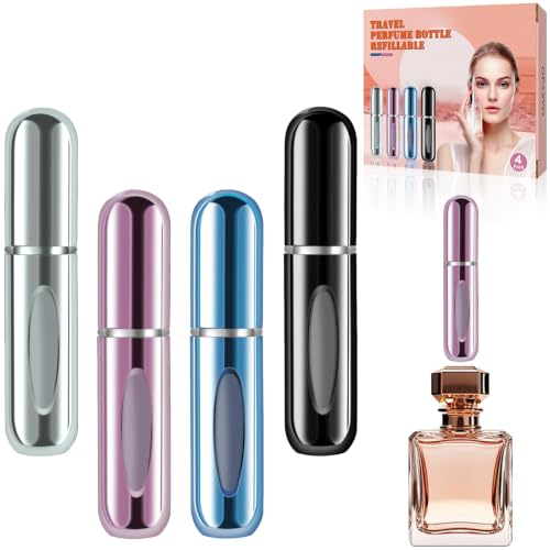 opasyo Refillable Perfume Portable Atomizer Bottle Refillable Perfume Spray Leak-Proof Perfume Spray Bottle Travel Perfume for Traveling and Outgoing (5ml 4 Pack Silver/Pink/Blue/Black)