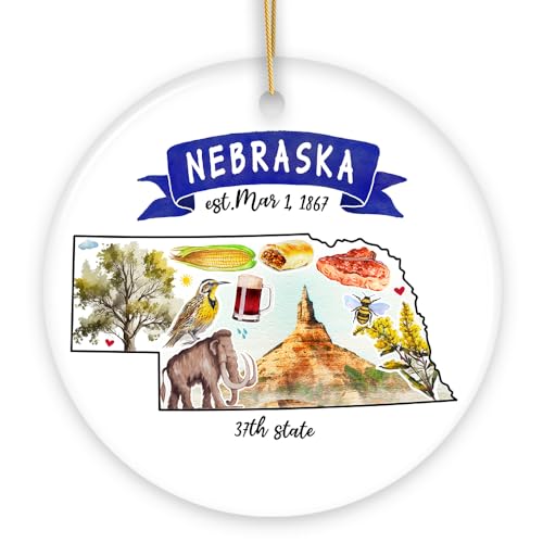 Collectible Ceramic USA Souvenir Keepsakes - Artistic Nebraska State Themes and Landmarks Christmas Ornament