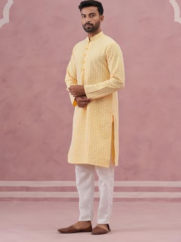 Image of Jompers Floral Embroidered Kurta With Churidar (Lemon, XXL)