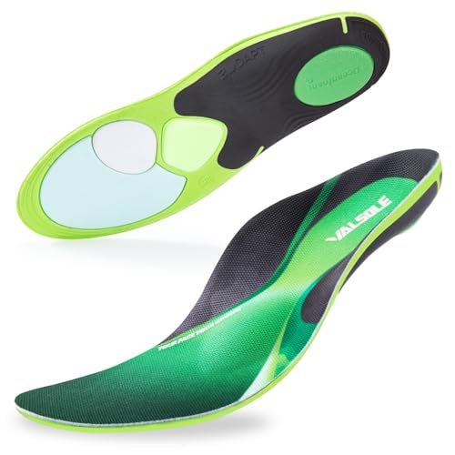 VALSOLE Heavy Duty Support Dynamic Comfort Insoles - Detachable Metatarsal Shock Pad, 3D SLS Printed Shell, Arch Support Insoles for Men WOM, Standing All-Day Comfort Work Shoe Insoles Green, L