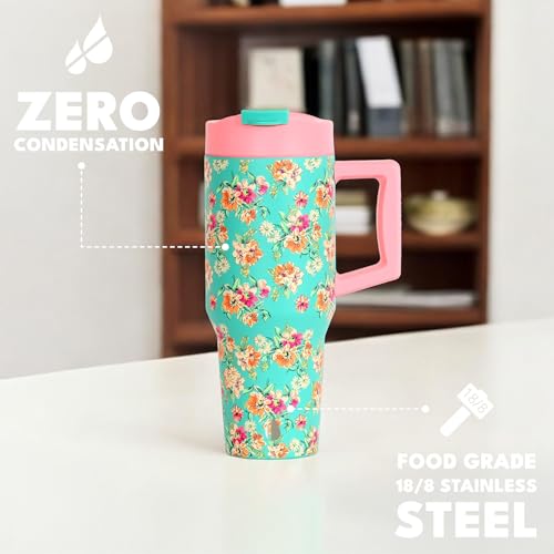Image of Elemental 100% Leak Proof 32oz Tumbler with Handle & Straw Travel Mug | Stainless Steel Double Wall Insulated Tumbler for Hot and Cold Beverages with Sip & Straw Lid