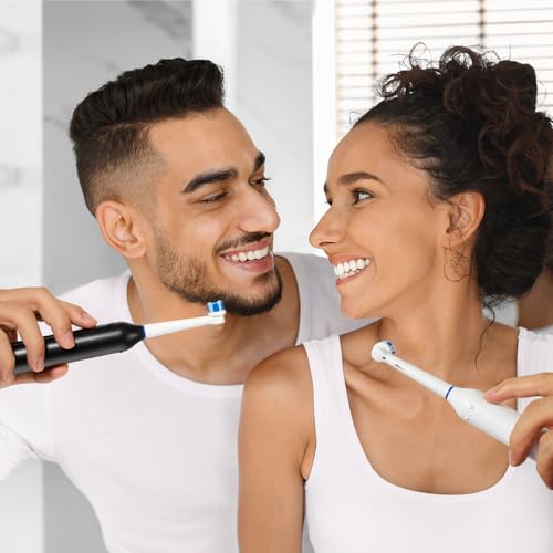 Image of Bitvae Rotating Electric Toothbrush 2 Packs for Adults and Kids, 8 Brush Heads 60-Day Battery Life, 5 Modes Power Toothbrush with 2-Minute Smart Timer, Black & White, R1