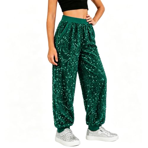 Girls Sequin Joggers Pants Fall Sweatpants Holiday Party Glitter Trousers