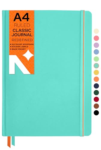 NEORAH - Ruled, A4 Notebook - Journal - 160 Pages- 100 GSM- (29.7 cm x 21.0 cm) - 2023 Office Notebook, Hardcover - Planner - Completely Handmade, BUJO, Diary for Girls-Teal