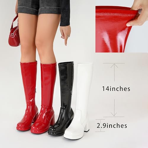 Image of LanreyTaley Elastic Women Knee High Boots Platform Chunky Heel Tall Boots Suede Dress Boots Side Zipper Stretch Boots Fall