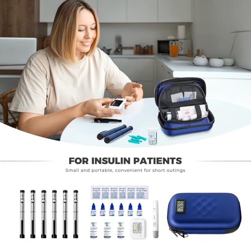 Image of TSA Approved Insulin Cooler Travel Case Diabetic Medication Bag With Thermometer Temperature Display Medication Diabetic Cooler Travel Medicine Organizer Bag & 2 Ice Pack-Dark Blue