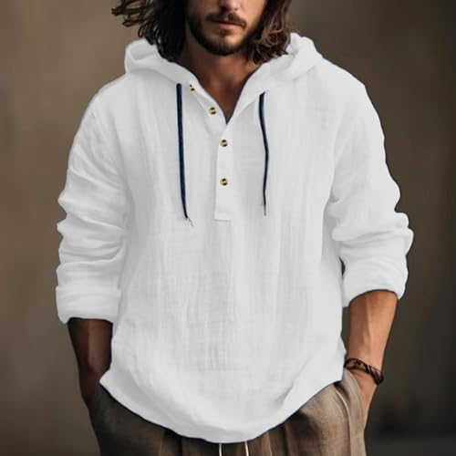 Pure Cotton Linen Hoodies for Men Cuban Guayabera Button Down Long Sleeve Shirt Solid Clothes Hawaiian Beach Tops2
