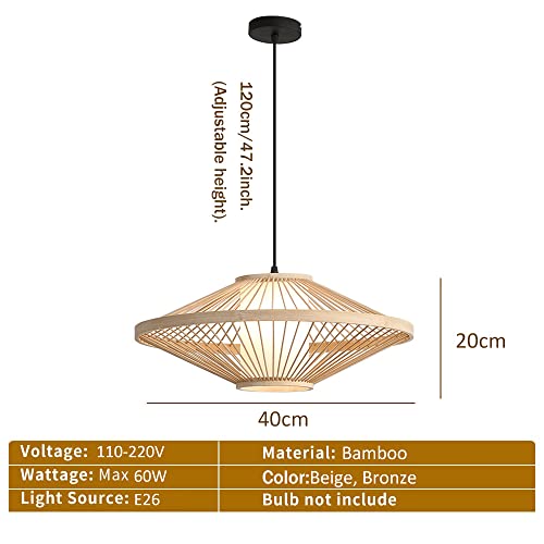 Luminaire en bambou tricoté main suspension rotin vintage réglable E26