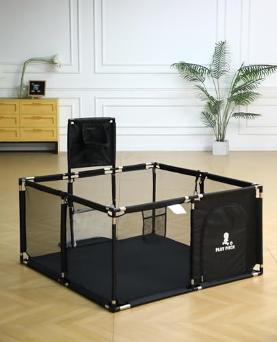 Play Pitch - PLAY PITCH Football Sports Arena Playpen Playground (Black) with Football Goals and Basket Hoop - 125cm X 125cm X 64cm (Small) - -5%