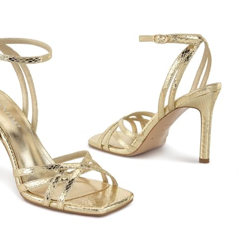 ISNOM Strappy Sandals for Women with Ankle Strap Heeled Sandals Square Toe Stiletto Summer Heels for Women Sexy Open Toe Strappy Heels Wedding Party Prom Graduation Dressy Shoes3