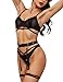 Ojostern Strappy Lingerie for Women Sexy Lingerie Set for Women with Black Lace with Garter Belt Ropa Interior Femenina M