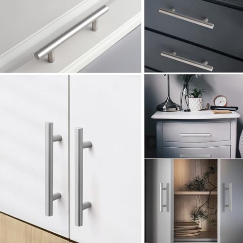 QXSTME 30 Pack 5 Inch Cabinet Pulls - Brushed Nickel Stainless Steel Round Rod Handles for Cabinets and Drawers - 5 Inch Length, 3 Inch Hole Center by QXSTME - Used condition - Image 6