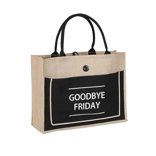 soulnioi Cotton Jute Tote Bag Reusable Shopping Bag, Printed Letters Bag for Women/Men