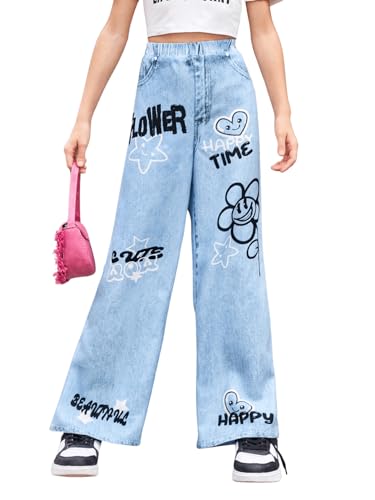 Image of Floerns Girl's Casual Letter Print Elastic Waist Wide Leg Long Pants