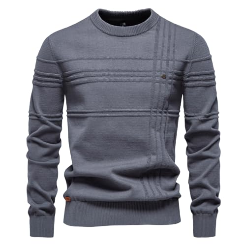 Men's Cable Knit Pullover Sweater Classic Crewneck Sweater Soft Casual Sweaters with Ribbing Edge