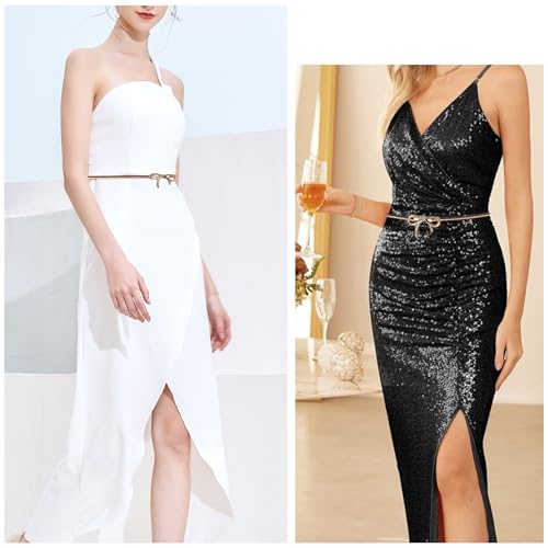 Bow Belts For Women, Skinny Gold Belt Waist Belt, Stretchy Bow Metal Chain Belt Women's Belts For Women2