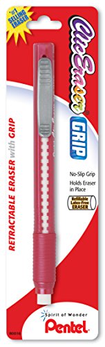 Pentel Clic Eraser Grip Retractable Eraser with Grip, Assorted Barrels, 1 Eraser (ZE21BP-K6)