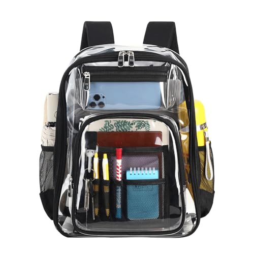 Clear Backpack for Girls Boys School See Through Transparent Backpack, Heavy Duty Kids Clear Bookbag Black