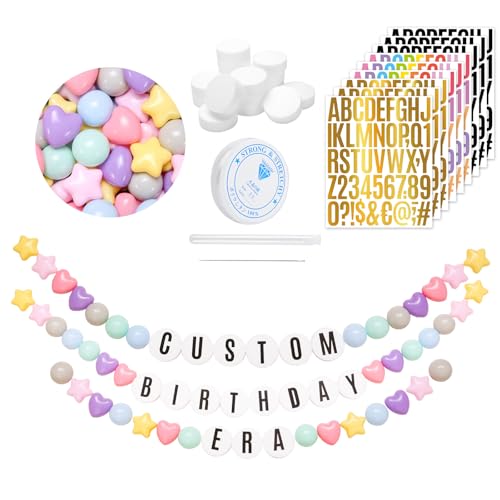 137Pcs DIY Giant Friendship Bracelet in My Birthday Era Banner Birthday Banner Famous Singer Customizable Garland Decor Foam Circles Ball Plastic Balls DIY Supplies(Macaron)