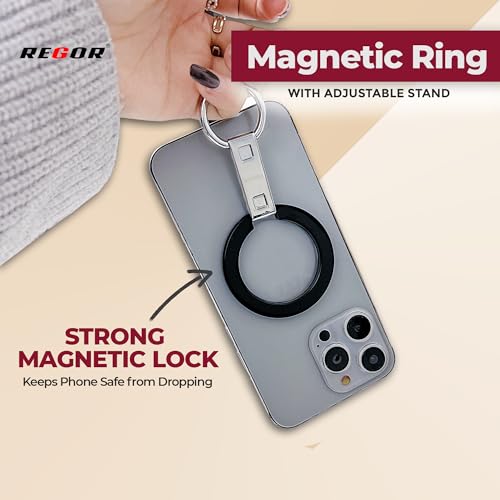 Image of Regor Magnetic Holder| Mag-Safe Ring Compatible| Foldable Mobile Stand | Metal Ring Holder | Mobile Back Holder Grip| Metal Grip for Selfie & Works as iPhone & Android Phone Stand - Black