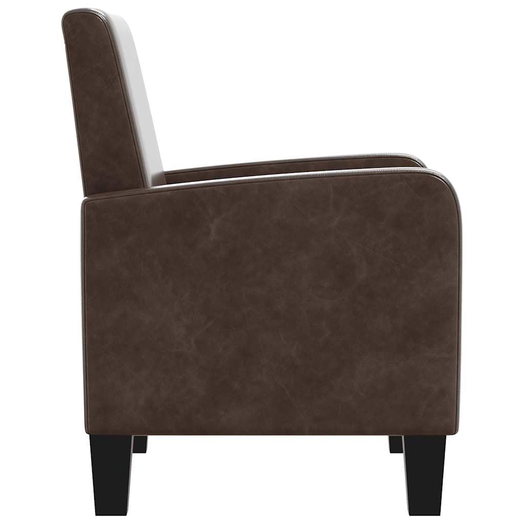 Sessel Braun Kunstleder, Ergonomischer Loungesessel mit Kiefernholz-Gestell, Moderner Polstersessel für Wohnzimmer, Lounge und Büro, Bequemer Cocktailsessel, 61 x 60 x 79,5 cm