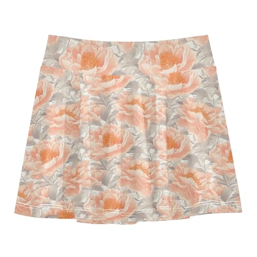 JUNZAN Elegant Peonies Girls Skorts with Shorts Flowy Little Girls Skirt Girl Pleated Skirt with Pockets 4-12Y