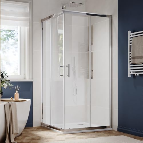 Image of SUNNY SHOWER Corner Shower Glass Door 36 inch D x 36 inchW x 72 inchH, Double Sliding Glass Door with 2 Fixed Panels, 1 /4 inch Clear Tempered Glass Shower Door, Chrome Finished