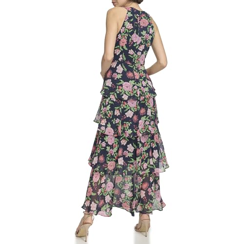 Image of Tommy Hilfiger Women's Sleeveless Halter Neck Tiered Skirt Maxi Dress