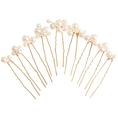 Sppry U Shaped Pearl Wedding Hair Pins for Bridal Women Set of 9 (Gold)