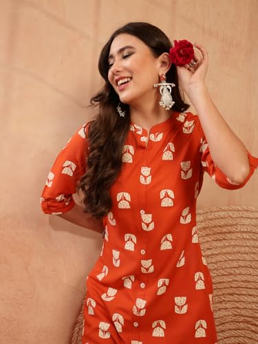 Image of Stylum Women's Pink Floral Printed Rayon A-Line Kurta