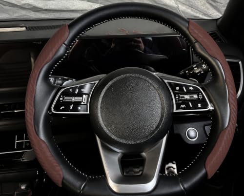 Image of High Life Premium Carbon Fiber Steering Wheel Grip Pad (Coffee Brown) | Anti-Slip Textured Palm Support | Ergonomic Comfort | Universal Fit