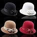 Vintage Fedoras Hat for Women Girl Teaparty Cloche Caps with Flower Wool Bowler Hat for Theme Party Winter Warm Women Fashion Gray