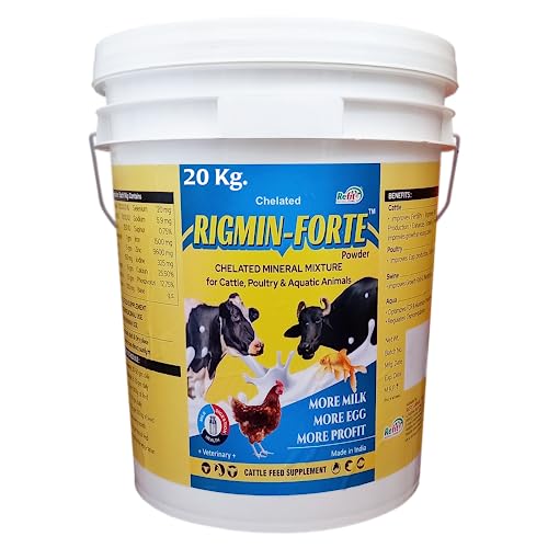 Image of REFIT ANIMAL CARE Chelated Mineral Mixture for Cow, Cattle, Buffalo, Goat, Chicken, Broilers, Poultry and Other Livestock Animals, 20 kg Bucket, Rigmin Forte