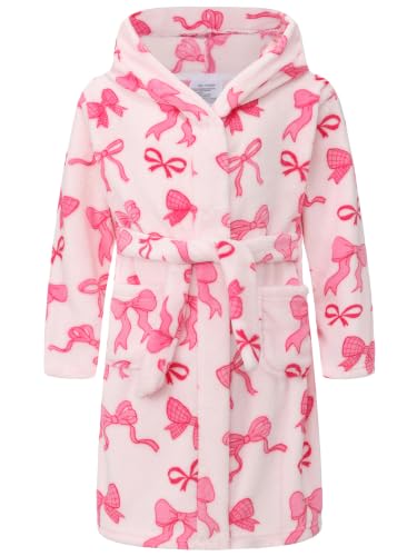 Image of Girls Fleece Hooded Robes, Warm Printed Bath Robe for Kids Soft Fuzzy Bathrobe for Gifts