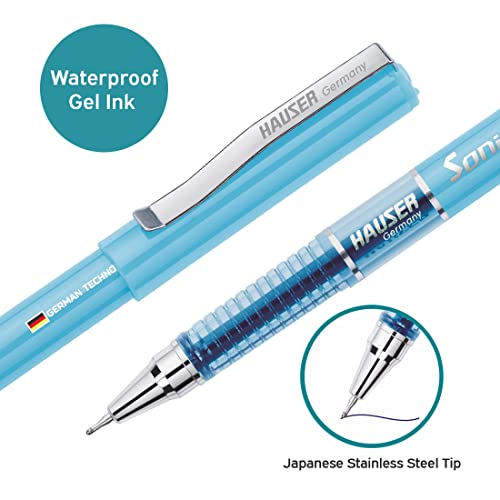 Hauser Sonic 0.55mm Gel Pen Box Pack | Attractive Foiled Body | Stylish Metal Clip | Refillable & Waterproof Gel Ink | German Technology For Smooth & Effortless Writing | Blue Ink, Set of 10 Gel Pens (Image - 4)