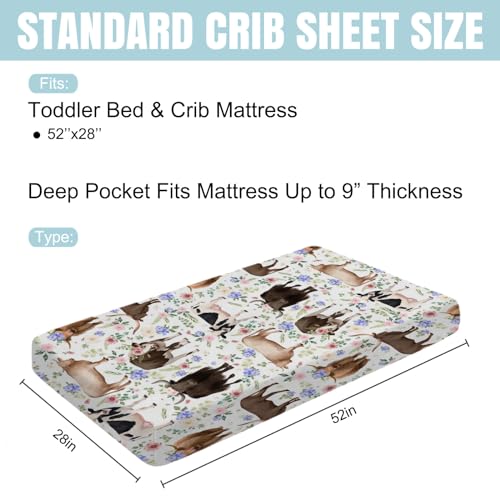 Hwmmbh 4234685 Farmhouse Cows Boho Flowers Baby Crib Sheets 52''X28'' Farm Cow Yak Cattle Floral Stretchy Fitted Crib Mattress Cover For Boy Girl Nursery Baby Bed Sheet thumb #3