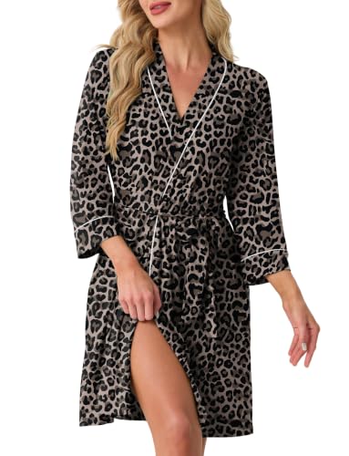 Image of PrinStory Womens Robe Knee Length Soft Knit Bathrobe S-2XL | V-Neck 3 /4 Sleeve Robes with Pockets, Lightweight, Breathable Bath Robe for Shower, Spa, Travel, Home, Party, Nursing