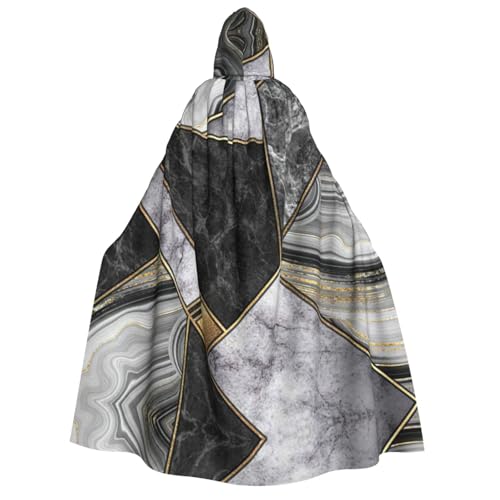 Cape à capuche longue marbre noir et doré pour déguisement et bal masqué