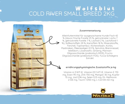 Wolfsblut Cold River Small Breed - 2x2kg Hundefutter – Trockenfutter mit Forelle & Lachs – getreidefrei – optimal für kleine Hunde – mit Süßkartoffeln & Superfoods - Sparpaket