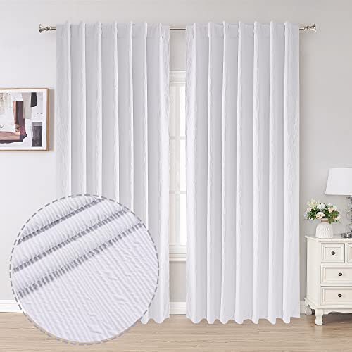 Lecloud Stripe 100% Blackout Curtains For Bedroom, 2 Panels White Curtains 84 Inches Long, Thermal Insulated Back Tab Curtains For Living Room, 3D Embossed Luxury Fabric Window Curtains, 52" Wx84 L #TOP29
