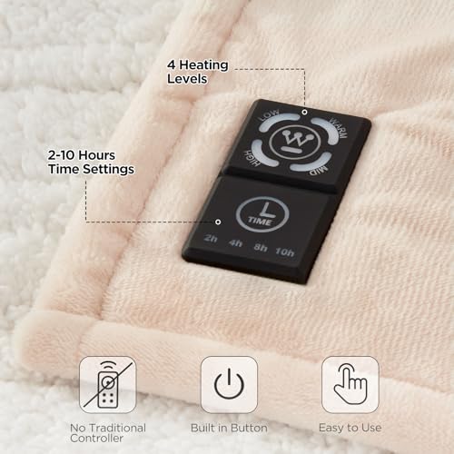 Westinghouse Heated Throw Blanket, Built In Electric Throw Blanket With 4 Time Settings, 4 Heat Settings, Flannel To Sherpa Reversible Heated Blanket thumb #1